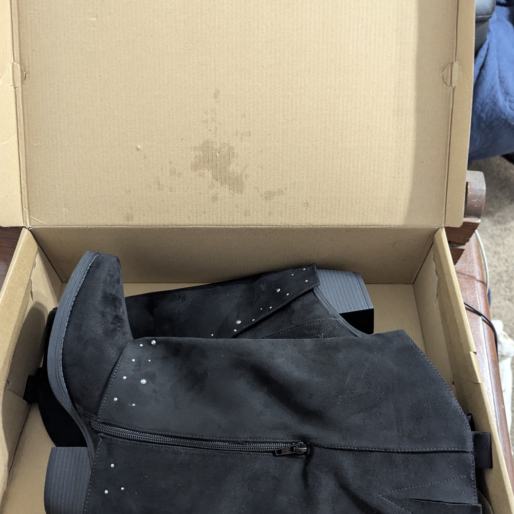 Sugar Black Heeled Boots with Stud Accents - Picture 6 of 8